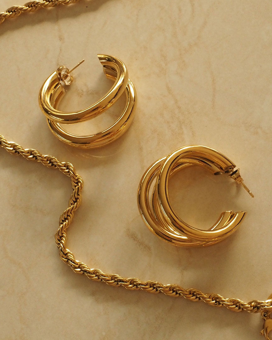 18k Gold Plated - Trio Gold Hoop Earrings - Katherynloche