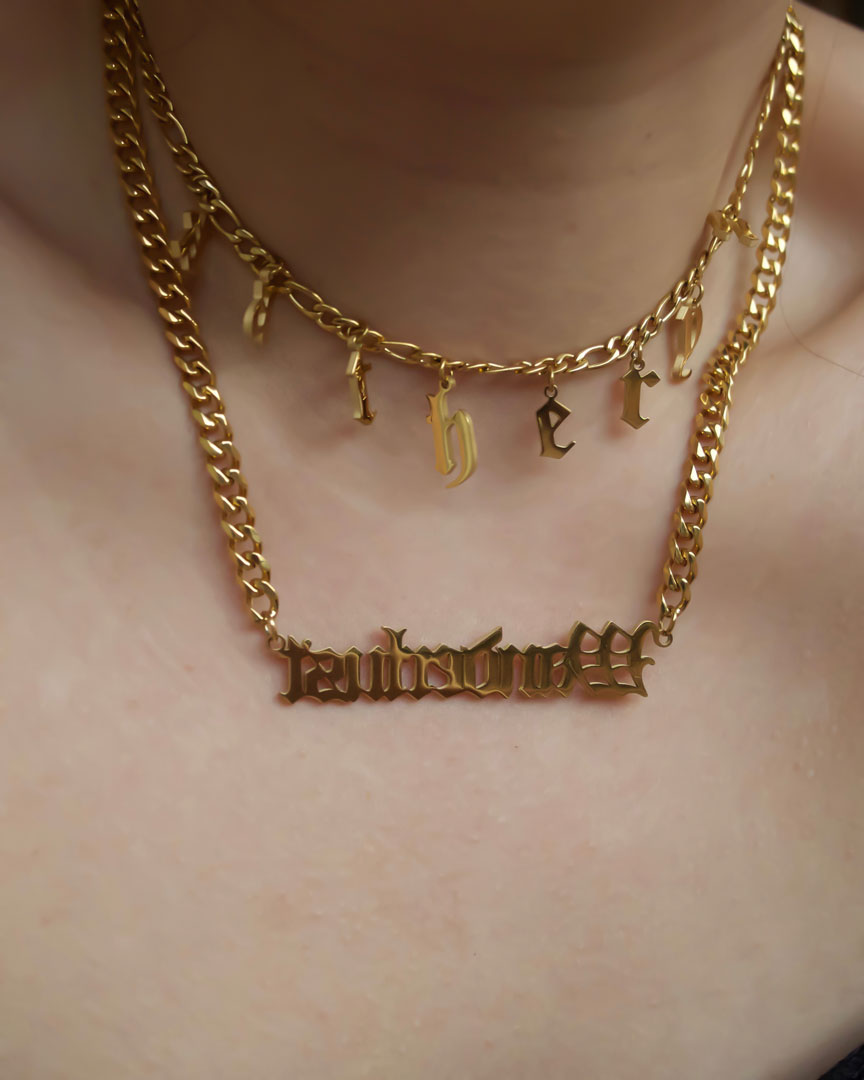 18k gold plated - The GOTHIC Nameplate Personalised Necklace (Made to Order) - Katherynloche