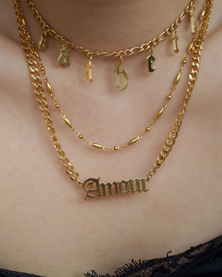 18k gold plated - The GOTHIC LETTERDROP Nameplate Personalised Necklace (Made to order) - Katherynloche