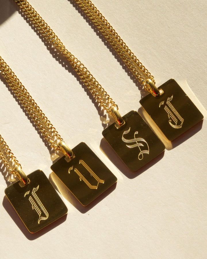 18k Gold Plated - Grassetto Old English Initial Necklace - Katherynloche