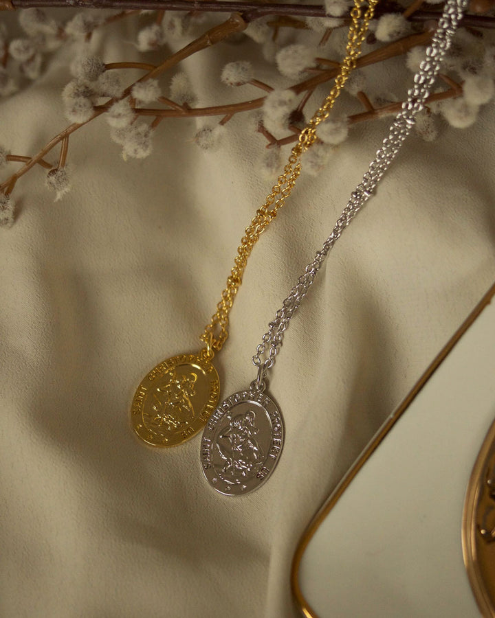 18K Gold Plated - St. Christopher Medal Necklace (Gold and Silver) - Katherynloche