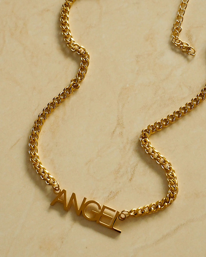 18k gold plated -  The CURB CHAIN Nameplate Personalised Necklace (Made to Order) - Katherynloche