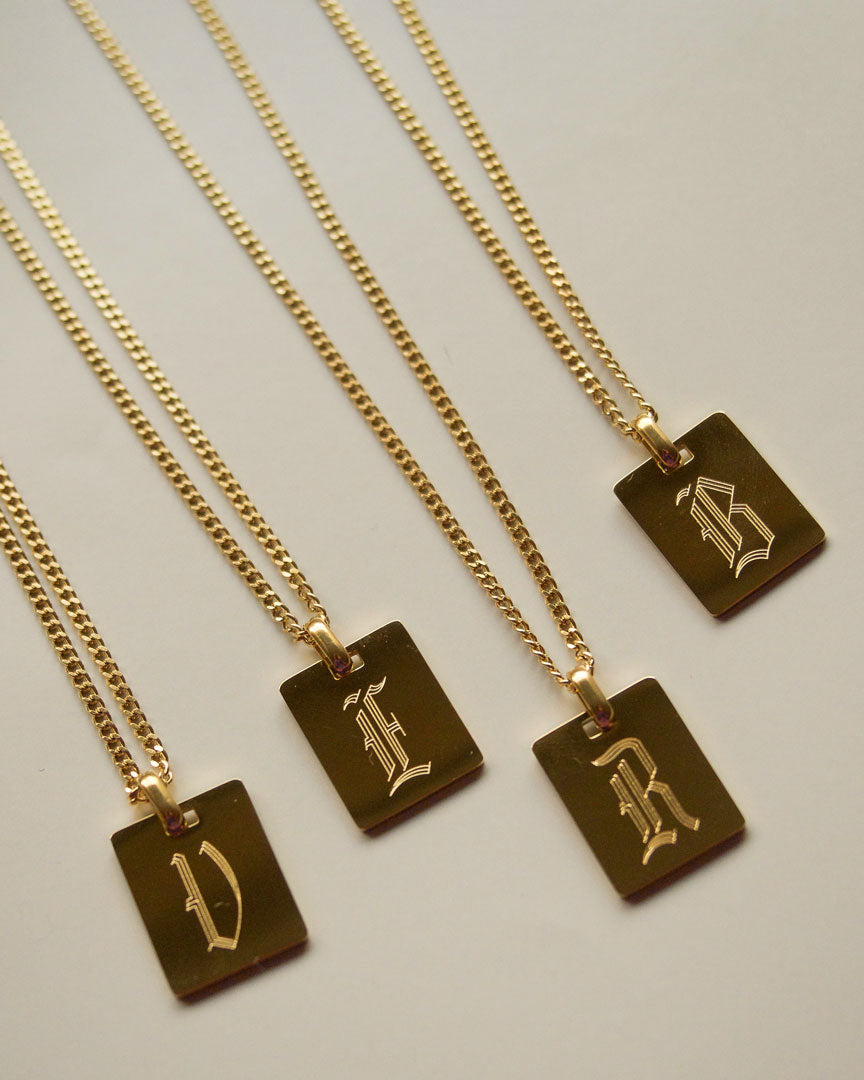 18k Gold Plated - Grassetto Old English Initial Necklace - Katherynloche