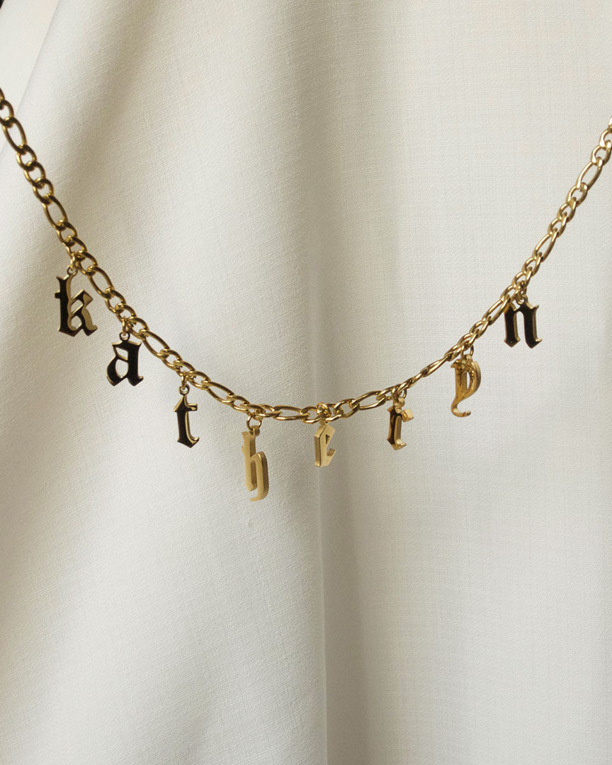 18k gold plated - The GOTHIC LETTERDROP Nameplate Personalised Necklace (Made to order) - Katherynloche