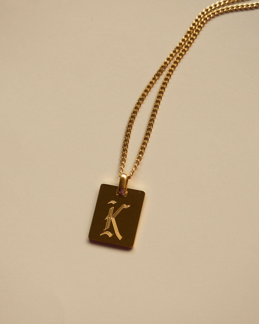 18k Gold Plated - Grassetto Old English Initial Necklace - Katherynloche