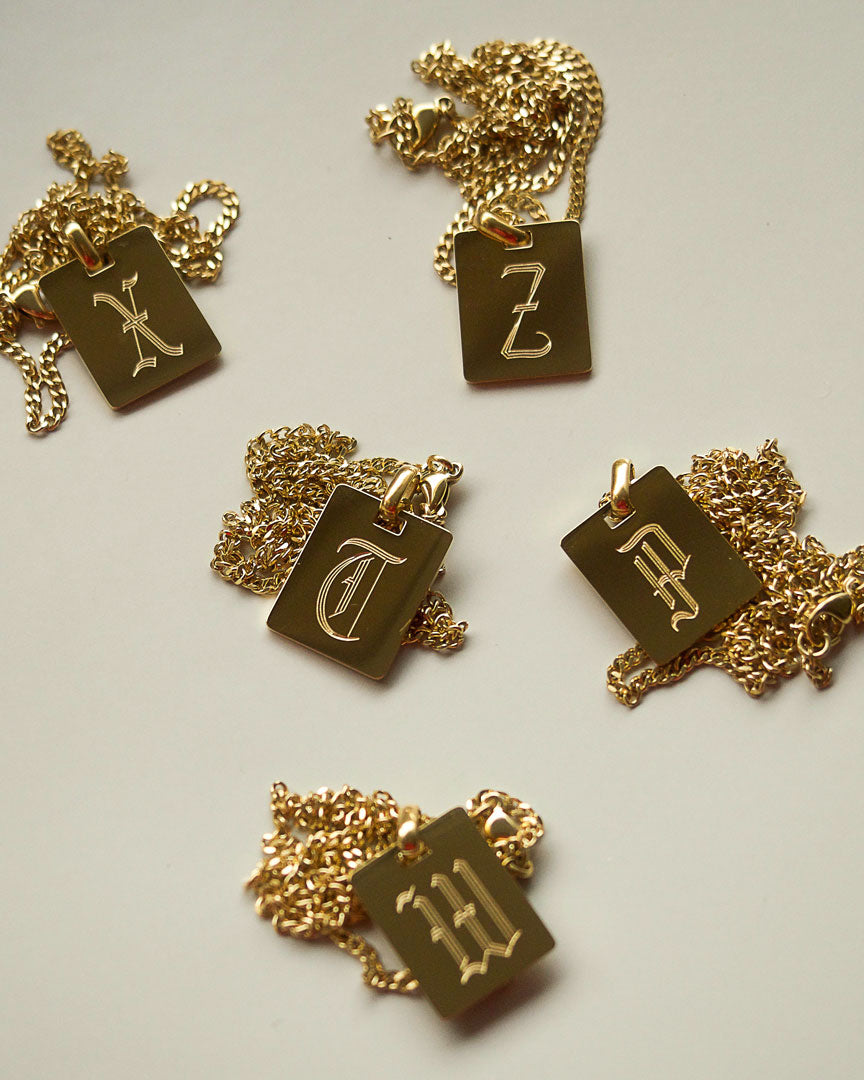 18k Gold Plated - Grassetto Old English Initial Necklace - Katherynloche