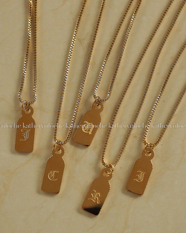 18k Gold Plated - Old English Personalised Gold Tag Necklace - Katherynloche