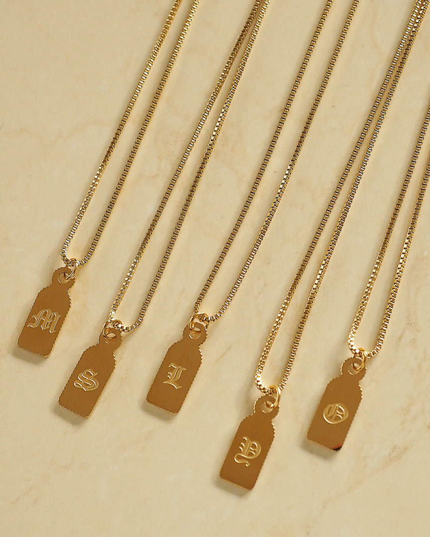 18k Gold Plated - Old English Personalised Gold Tag Necklace - Katherynloche