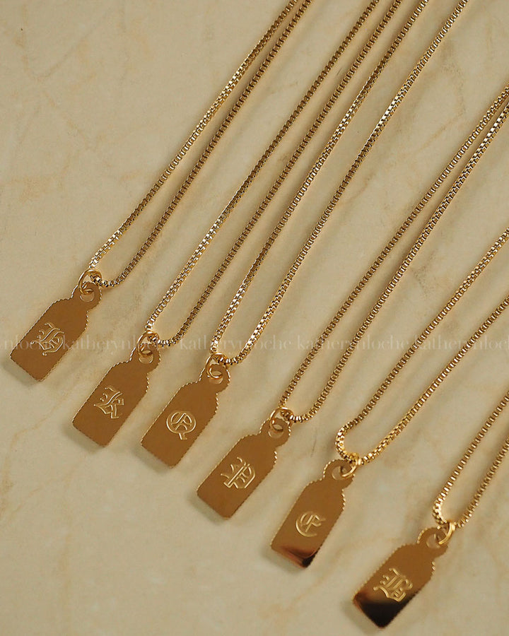 18k Gold Plated - Old English Personalised Gold Tag Necklace - Katherynloche