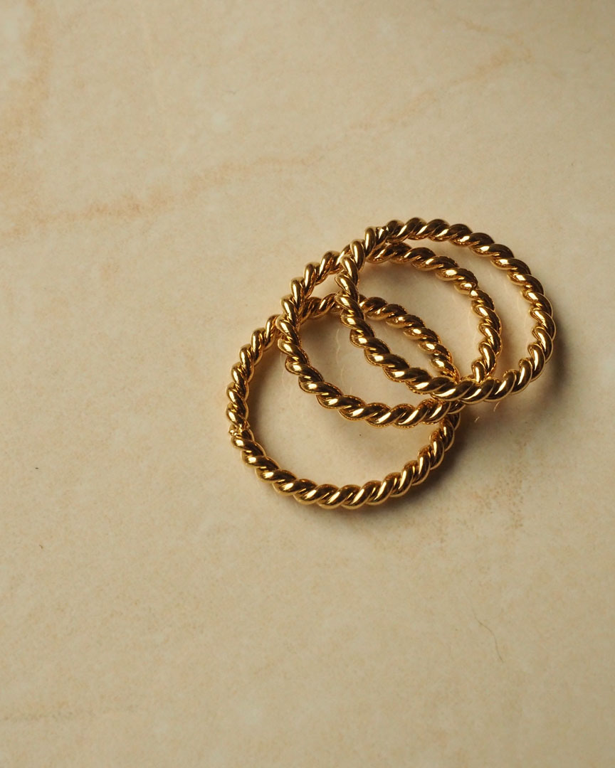 18k Gold Plated - Stackable Twisted Gold Ring (Set of 2) - Katherynloche