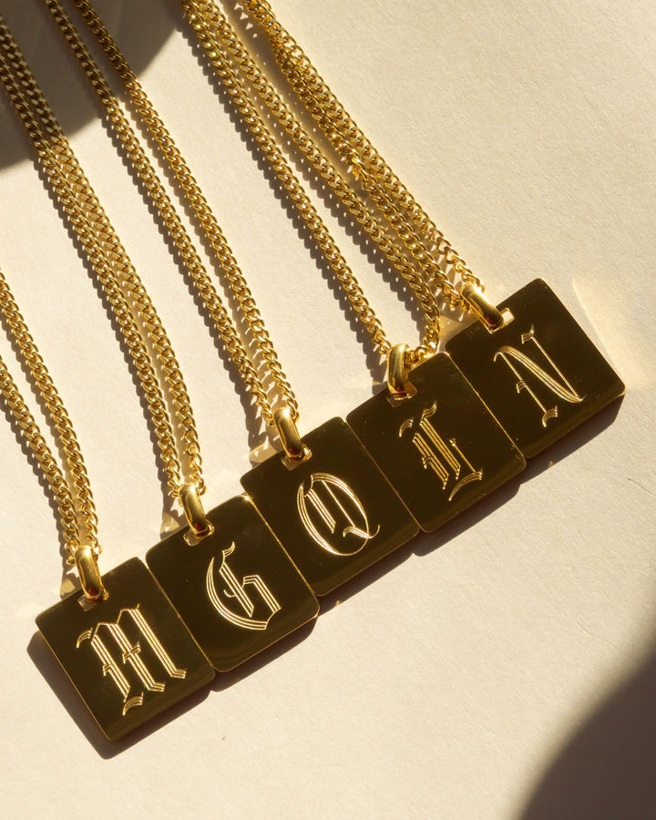 18k Gold Plated - Grassetto Old English Initial Necklace - Katherynloche